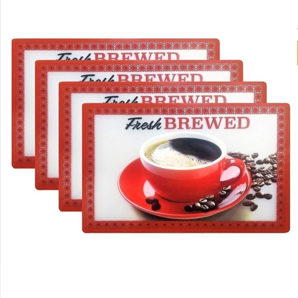 Placemats Coffee Theme Frosted Clear Indoor Outdoor Rectangle 11.5 X 17.5 in
